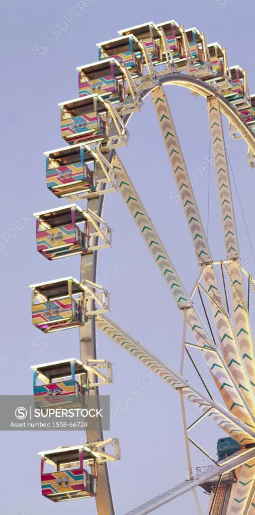Giant wheel, detail,   Festival, Kirmes, party, driving business, showmen, attraction, leisure time, fun, enjoyments, height, gondolas, turning, time ...