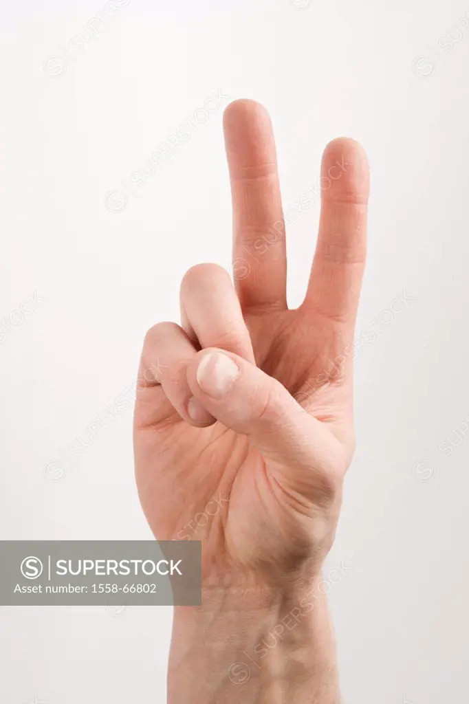 Man, detail, hand, gesture, Victory-Zeichen  Men´s hand, fingers, siegessicher, Siegeswillen, gesture, signals, concept, symbol, peace, peace signs, p...