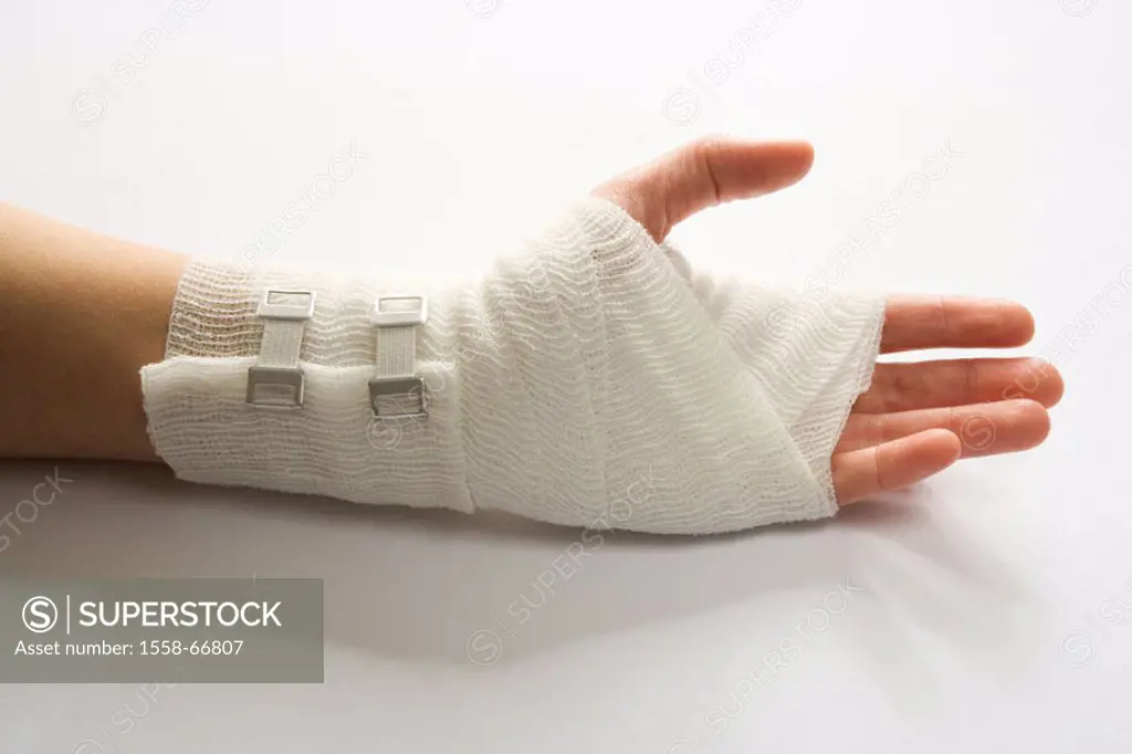 Woman, detail, hand, association,   Medicine, public health, illness, women hand, female patient, injury, wound, protective bandage, bandage, wound dr...