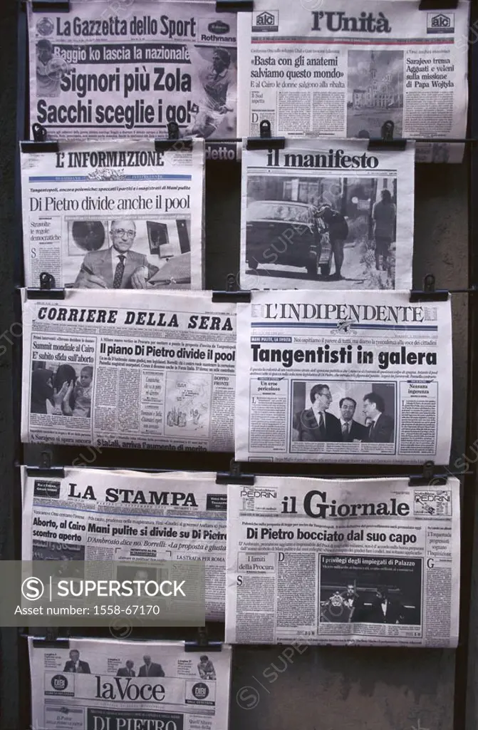 Italy, Trentino, newsstand   Newspapers, press, daily newspapers, different, Italian, concept, hung up communication, knowledge events events informat...