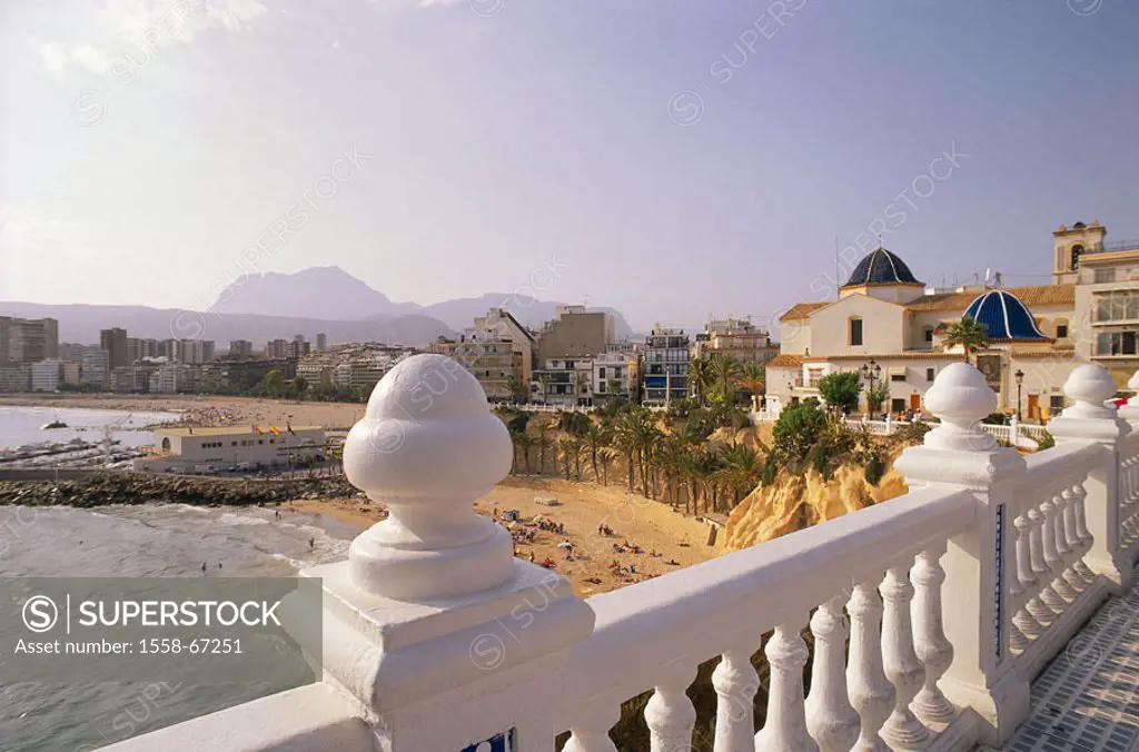 Spain, Costa Blanca, Benidorm,  Outlook platform ´El Balcon Del  Mediterraneo´, view at the city, Valencia, province Alicante, spa, coast, terrace, ba...