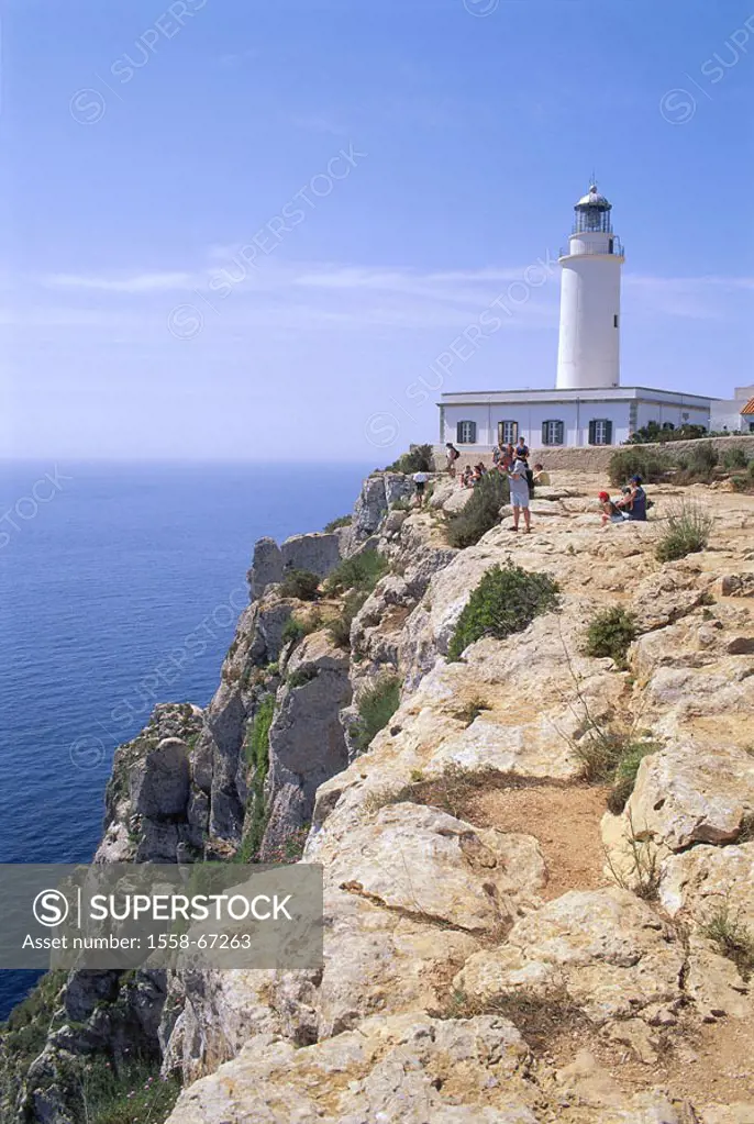Spain, , island Formentera,  Punta de sa Ruda, lighthouse,  Europe, Mediterranean island, coast, steep coast, shipping, bearings, guidance, navigation...