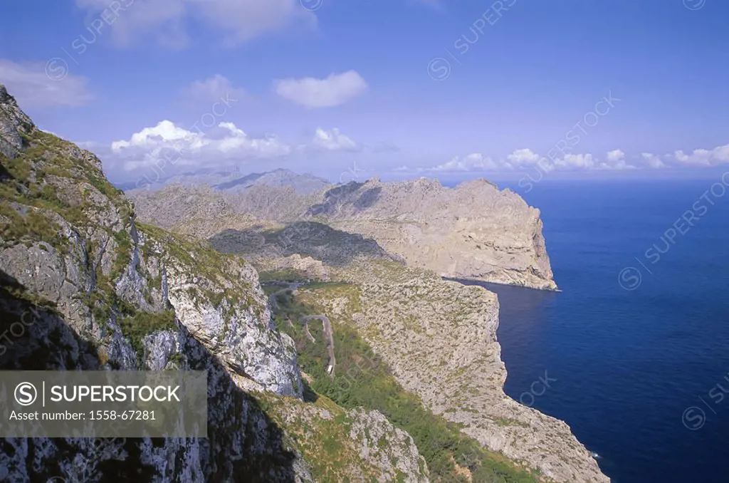 Spain, , island Majorca, Cap,  de forms gate, Küstenlandschaft,  Europe, Mediterranean island, destination, landscape, coast, rock coast, steep coast,...
