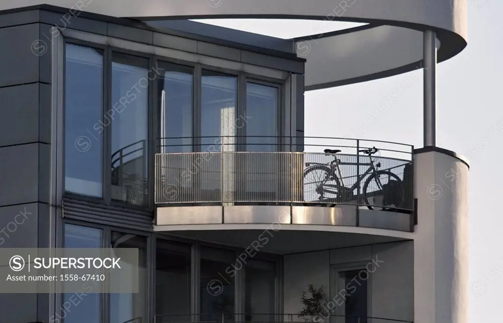 Architecture, modern, residence,  outside, detail, windows, balcony,  Bicycle House, buildings, high-rise, house, balcony fences, forms, contrast, exa...