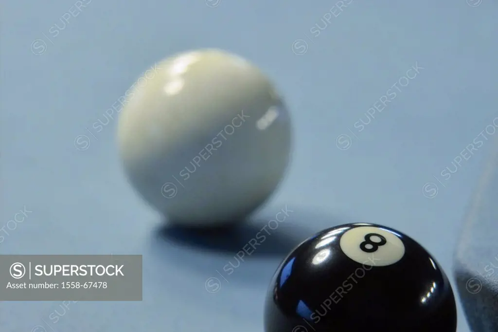 Billiards, detail, balls, white,  black, 8, hole, sinks,  End  Billiard, pool billiard, billiard table, billiard balls, felt, blue, gangs, corner, loc...