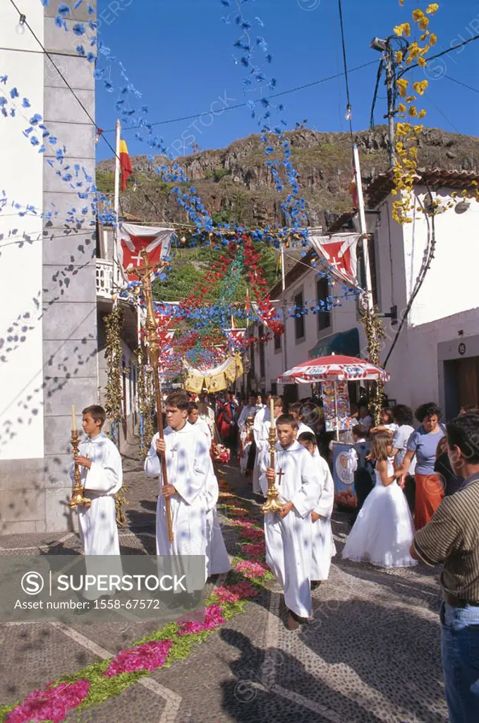 Portugal, island Madeira, Ribeira Brava, Church party, bloom garlands, Procession, Europe, Atlantic island, sight, traditions, tradition, folklore, cu...