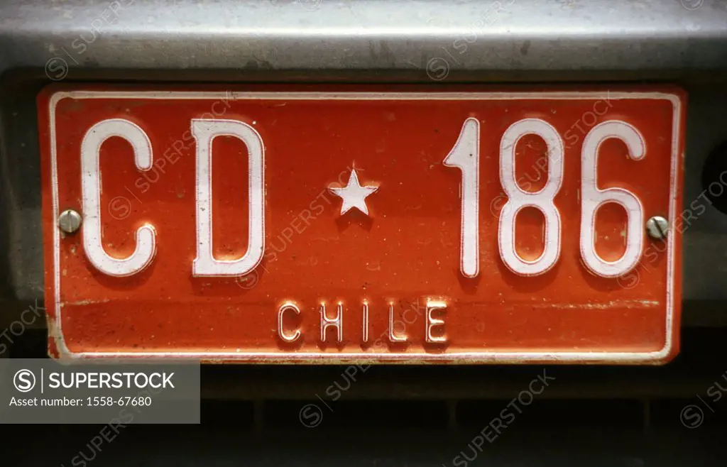 Chile, Santiago de Chile, vehicle,  Detail, license plate,  South America, auto marks, white fact reception marks, car, letters, numbers, recognition,...