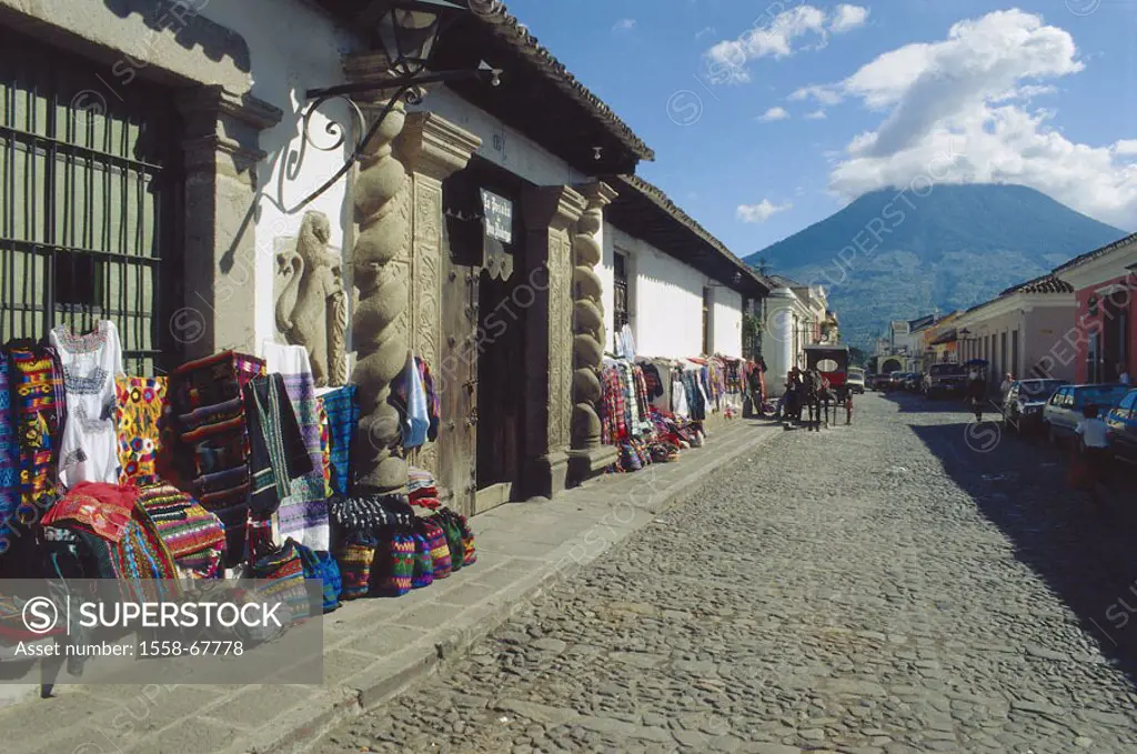 Guatemala, Antigua de Guatemala, Alley, shops, sale,  Souvenirs Latin America, Central America, central America, street, cobblestones, houses, colonia...