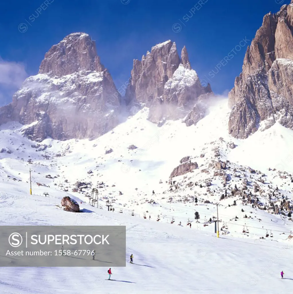 Italy, South Tyrol, Langkofel, Skigebiet,   Europe, North Italy, mountains, mountains, highland, mountain landscape, summits, 3181 m, season, winters,...