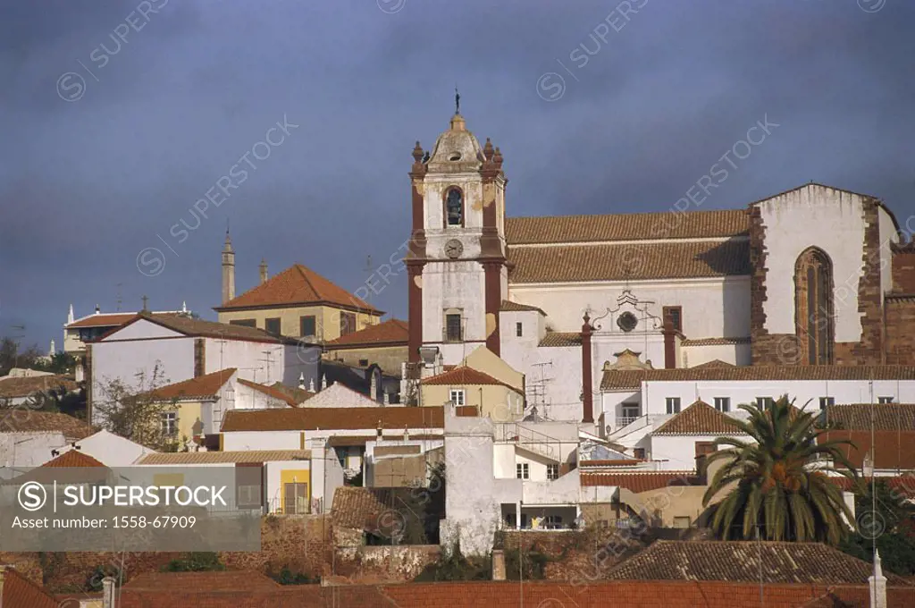 Portugal, Algarve, Silves,  view at the city, church,  Maurenstadt, houses, place, place, buildings, cathedral, belief, religion, old, decrepit