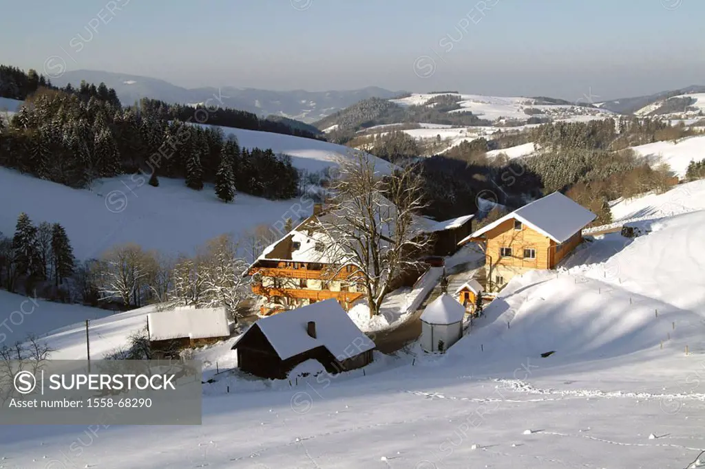 Germany, Baden-Württemberg,  Black forest, close to St. Märgen,  Farm Europe, high Black forest, winter landscape, landscape, hills, outlook, houses, ...