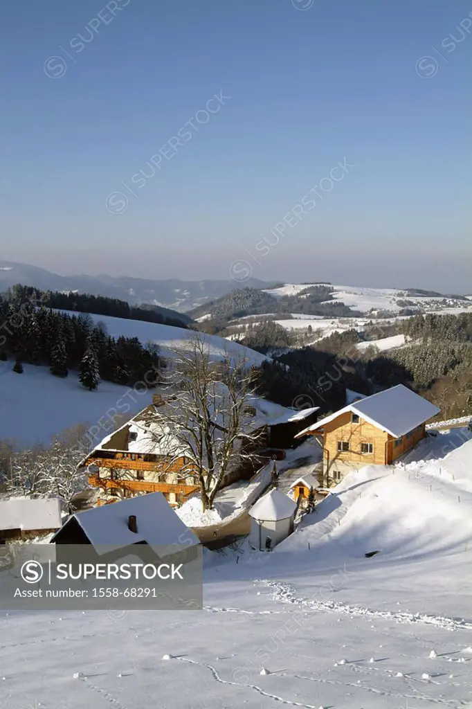 Germany, Baden-Württemberg,  Black forest, close to St. Märgen,  Farm Europe, high Black forest, winter landscape, landscape, hills, outlook, houses, ...