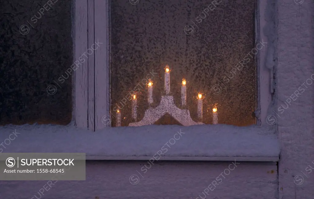 Windows, Weihnachtsdekoration, Lichterbogen  Sweden, window frames, old, porous, lights, bow, shine, mood, Christmas, decoration christmassy illuminat...