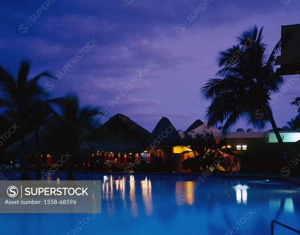 Dominican republic, Sosua,  Casa Marina Beach hotel, pool,  Reflection, lights, evening Caribbean, big Antilles, island, destination, tourism, hotel i...