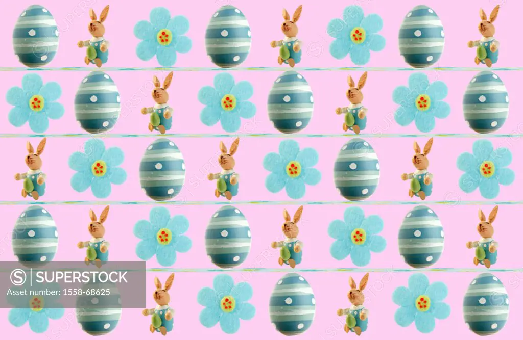 Quietly Life, Easter, Easter bunnies, flowers,  Easter eggs, postcard motive,  Matrix order  Eggs, hares, order, rows, Easter motive, Easter symbol, s...