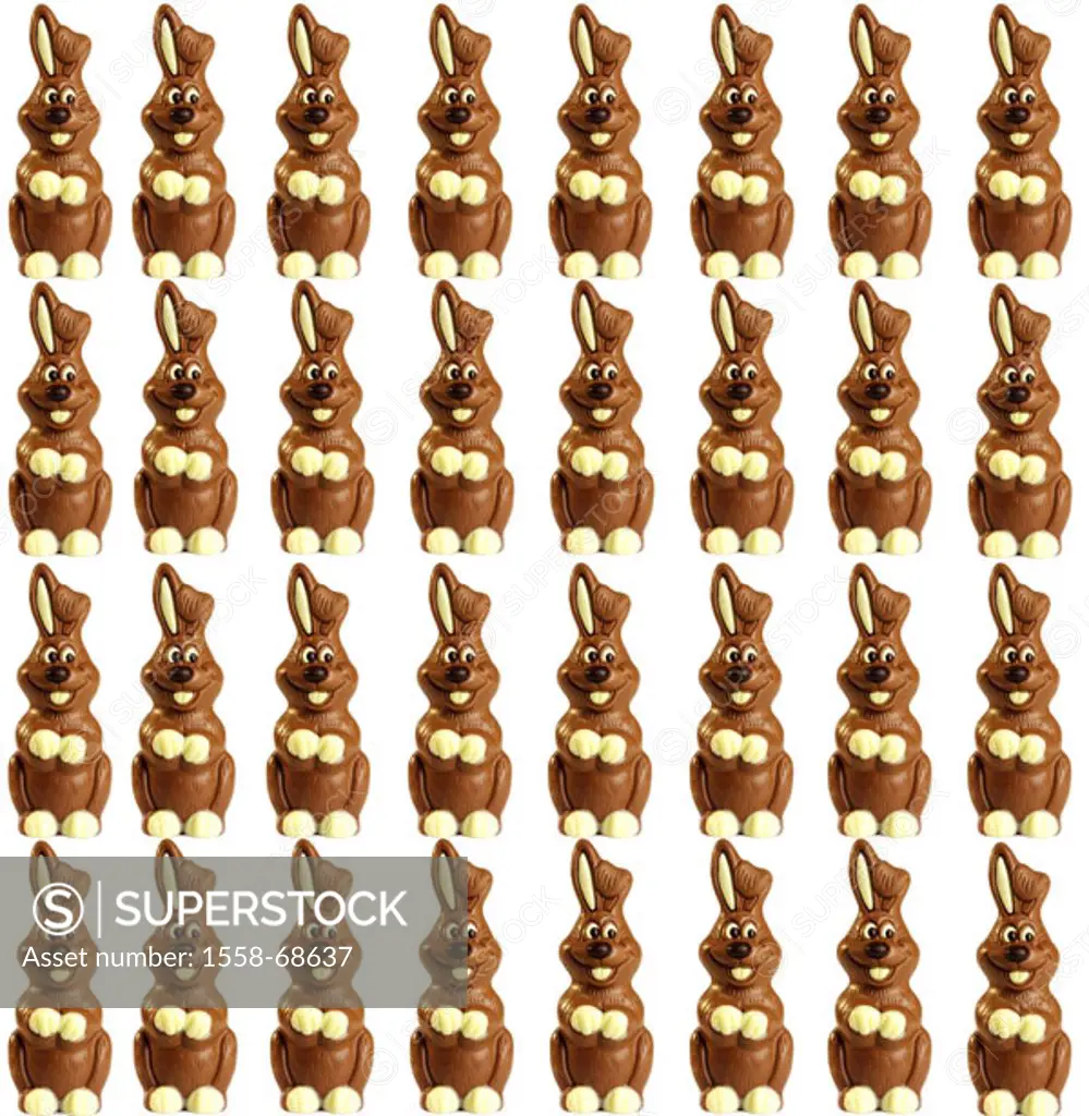 Quietly life, Easter, Easter bunnies,  Matrix order, postcard motive,  Chocolate hares, chocolate Easter bunnies, hares, chocolate, many, rows, immedi...