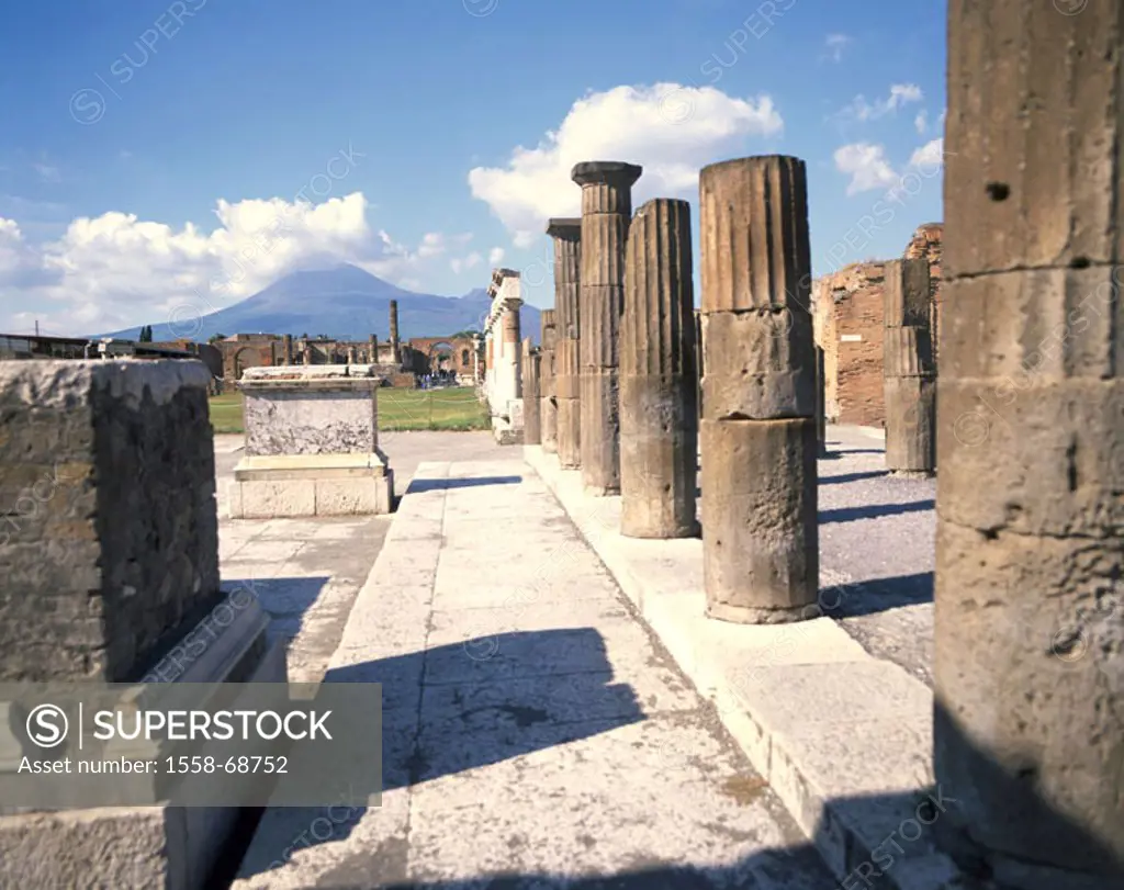 Italy, Kampanien, Pompeii,  Administration buildings, ruins,  Campania, Pompei, excavation place, antique, market place, remains, columns, history, cu...
