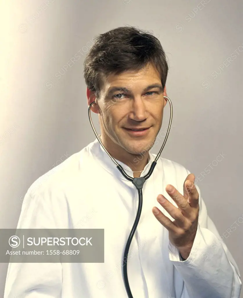 Doctor, stethoscope, gesture, Halpporträt,   Man, 30-40 years, gesture, turning, occupation, doctors, doctor, treatment, therapy, trust, technical kno...