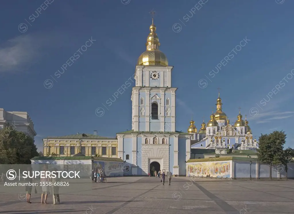 Ukraine, Kiev, cloister St. Michael,  Church, Michael place, belfry,  Passer-bys Europe, Eastern Europe, sight, culture, cloister installation, built ...