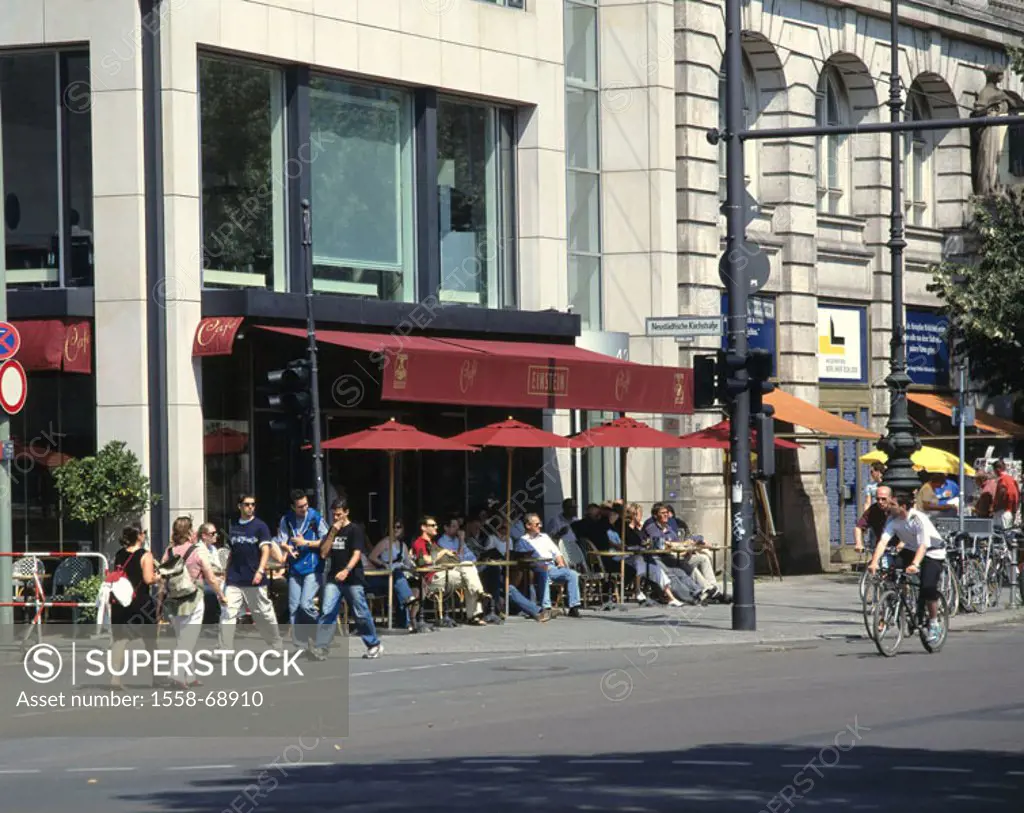 Germany, Berlin middle, sub him/it  Lindens, cafe Einstein, guests,  Street scene Europe, capital, district, Berlin middle street cafe pub parasols pa...