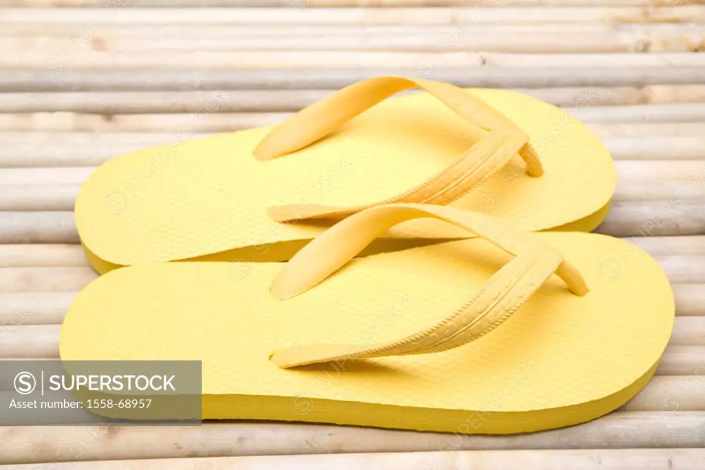 Flip flops, bamboo,   Shoes, footwear, bath shoes, yellow, leads vacation, summer, summer vacation, leisure time, recuperation, swims, fact reception,...