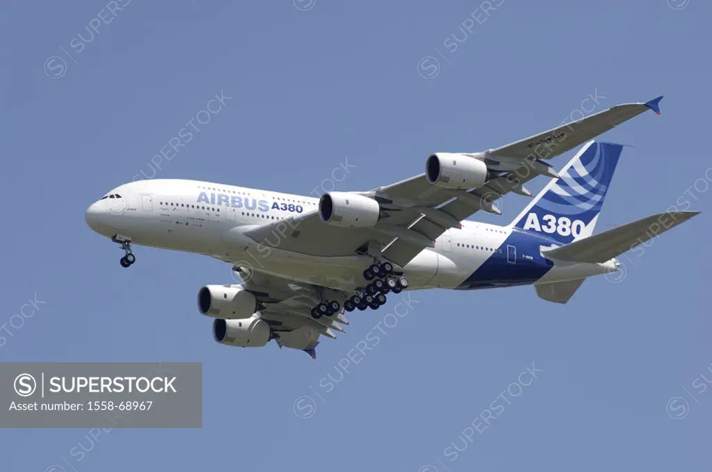 France, Toulouse, airbus A380,  Flight, no property release,   ´Airbus A3XX´, world-biggest passenger airplane, spinster flight, test flight, first fl...