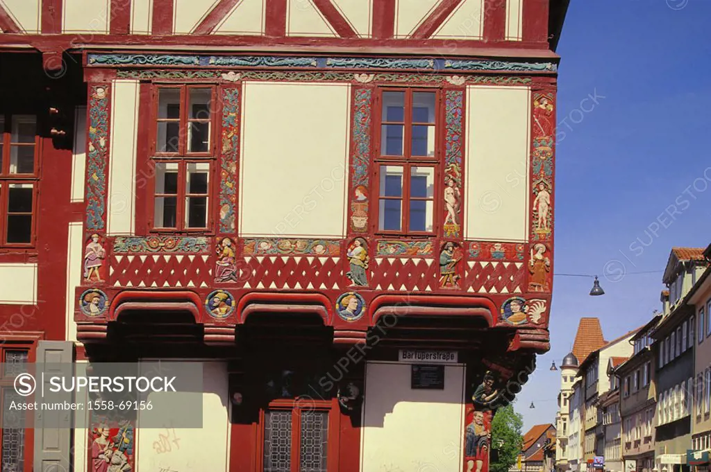 Germany, Lower Saxony,  Göttingen, Junkernschänke, Facade, detail, German fairy-tale street, timbered house, built 1451, Rebuilding 1547-49, style, re...