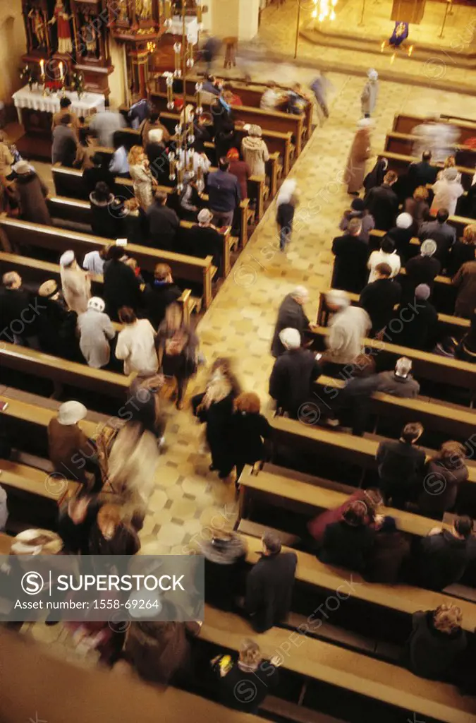 Church, benches, believers, fuzziness,   Pews, seat rows, fair, church service, belief, religion, Christianity, chapel, churchgoers, church visit, ind...
