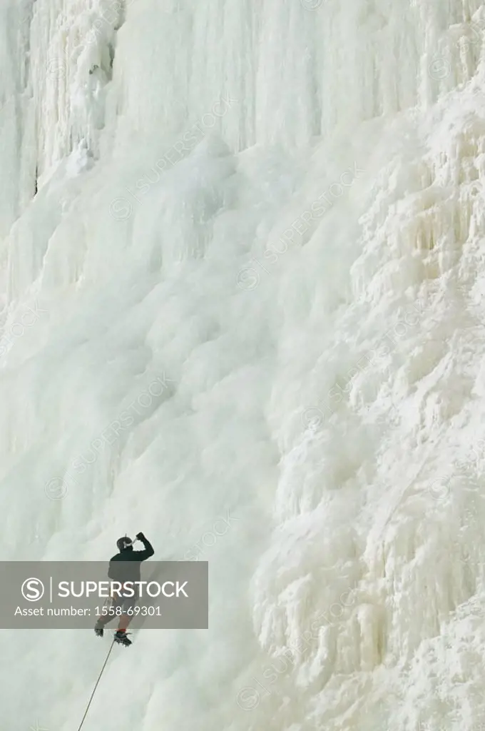Eiskletterer, view from behind,  Waterfall, froze, ice, Eiswand, steeply, vertically, climbers, man, athletes, Eisklettern, ascent, equipment, crampon...