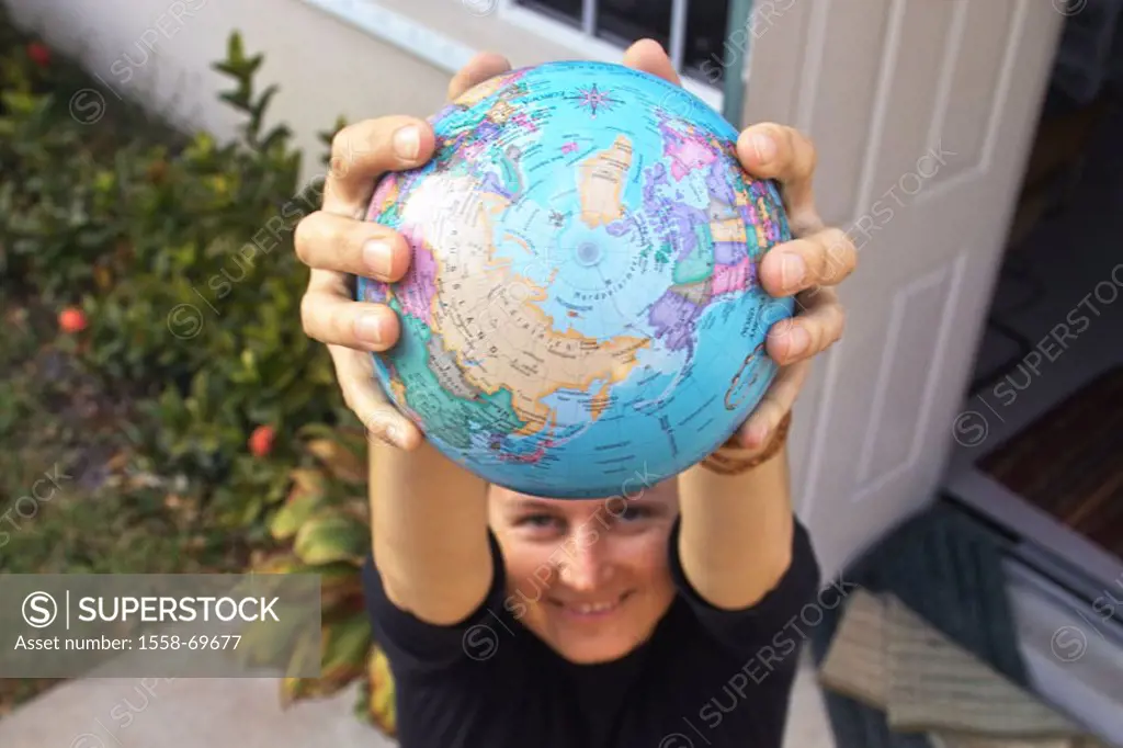 Woman, globe, detail, holding up, from above  Globe, world, power, holding up mankind, responsibility conservation of the environment protection, guar...