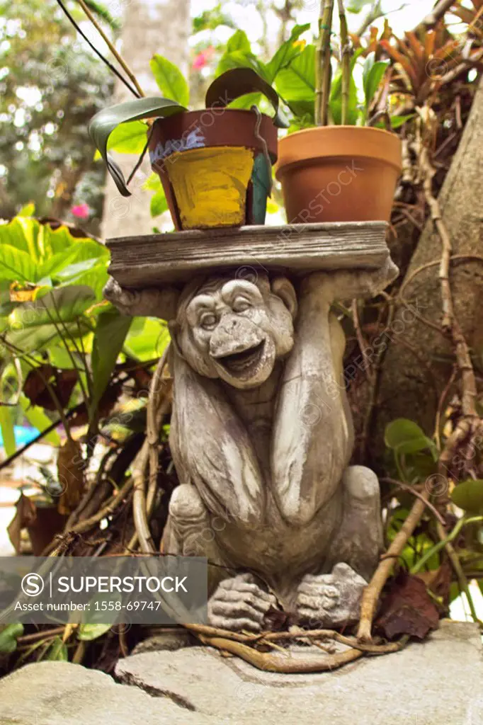 Garden, flower pillar ´monkey sculpture´, Potted plants  Garden, sculpture, pedestals, monkey, flowerpots, plants, flowers, ornament, decoration, conc...