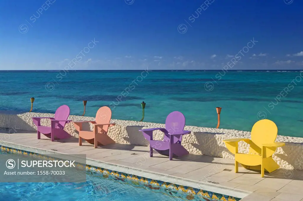 Bahamas, pool, ocean, chairs, colorfully