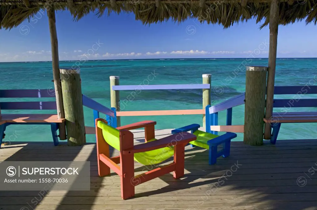 Bahamas, ocean, bridge, chairs, colorfully, outlook