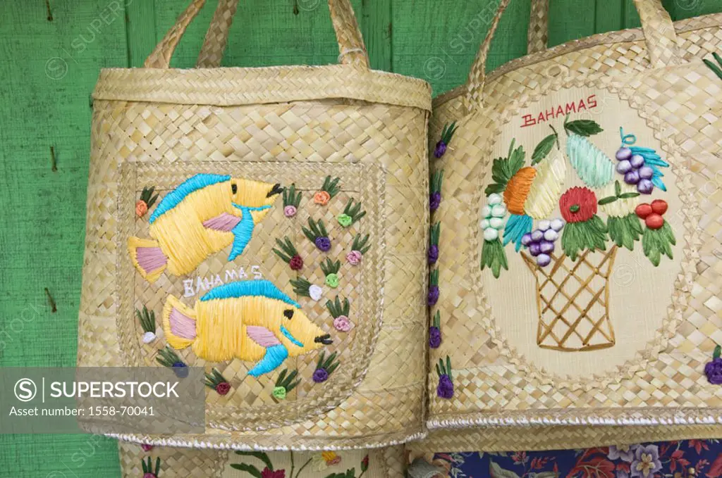 Bahamas, street market, tourist souvenirs, bags,
