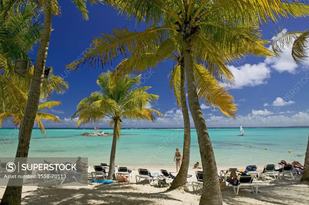 Guadeloupe, palm beach, dream beach, vacationers, sea