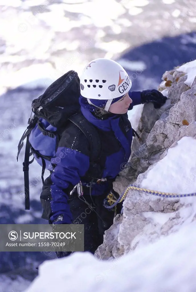 Rock wall, woman, mountaineering, winters,   Mountain climber, Kletterin, ascent, effort, Effort, extreme sport, sport, Klettersport, mountaineering, ...