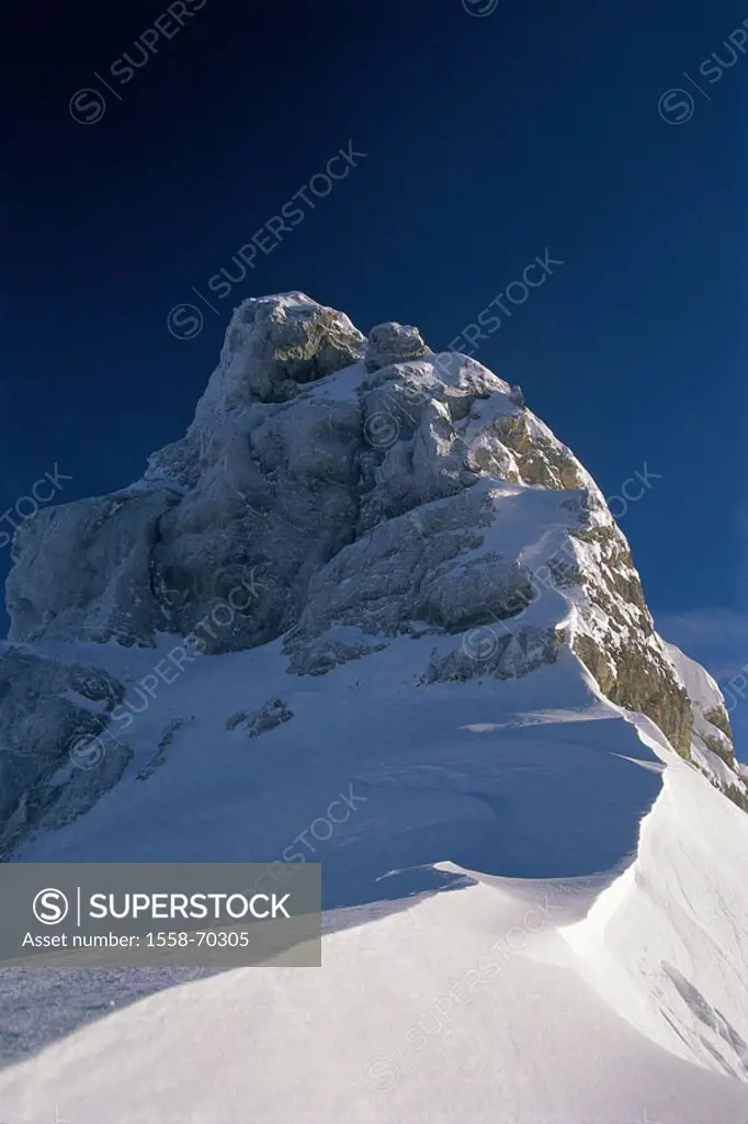 Germany, Bavaria, Karwendel, Larchetfleckspitze, snowfield, winters  Upper Bavaria, Bavarian Alps, mountains, mountain, summits, snow-covered, snow, s...