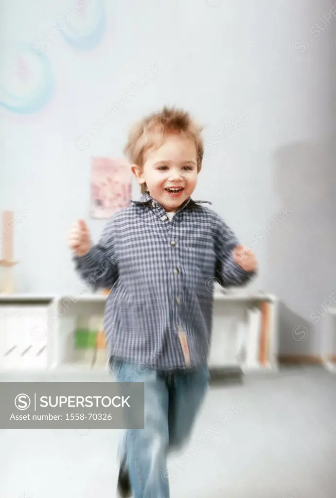 Living rooms, boy, run, happy   Living space, childhood, child, 3 years, playing, freely, laughing, joy, zest for life, liveliness, fun, movement, enj...