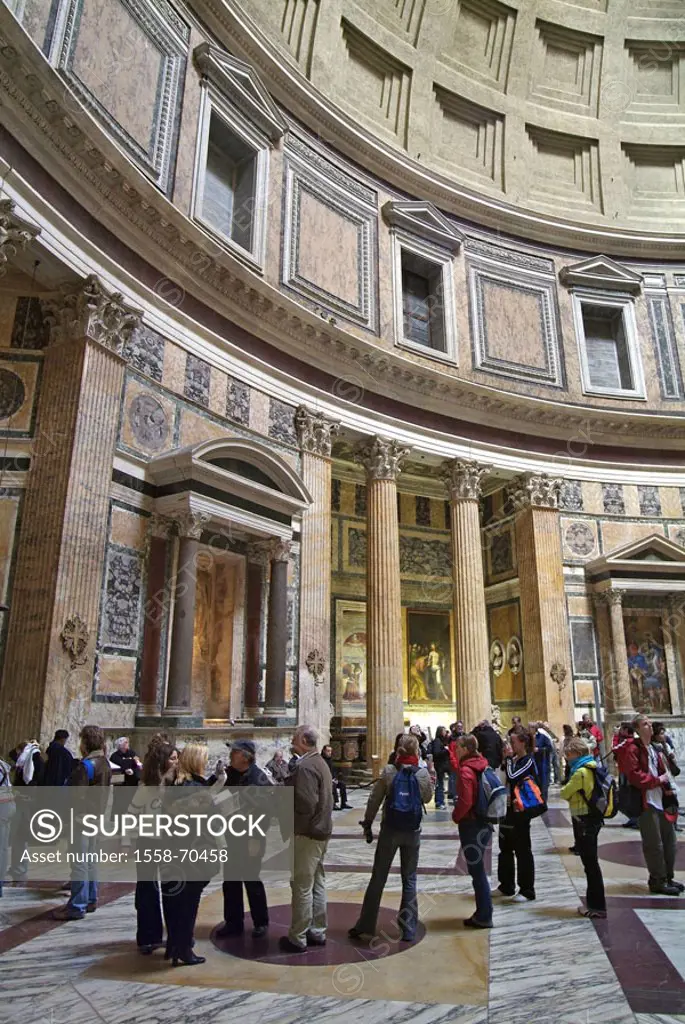 Italy, Rome, Pantheon, visitors,  Europe, region Latium, capital, sight, rotunda, marble disguise, niches, built 118-128, marble, church, Santa Maria ...