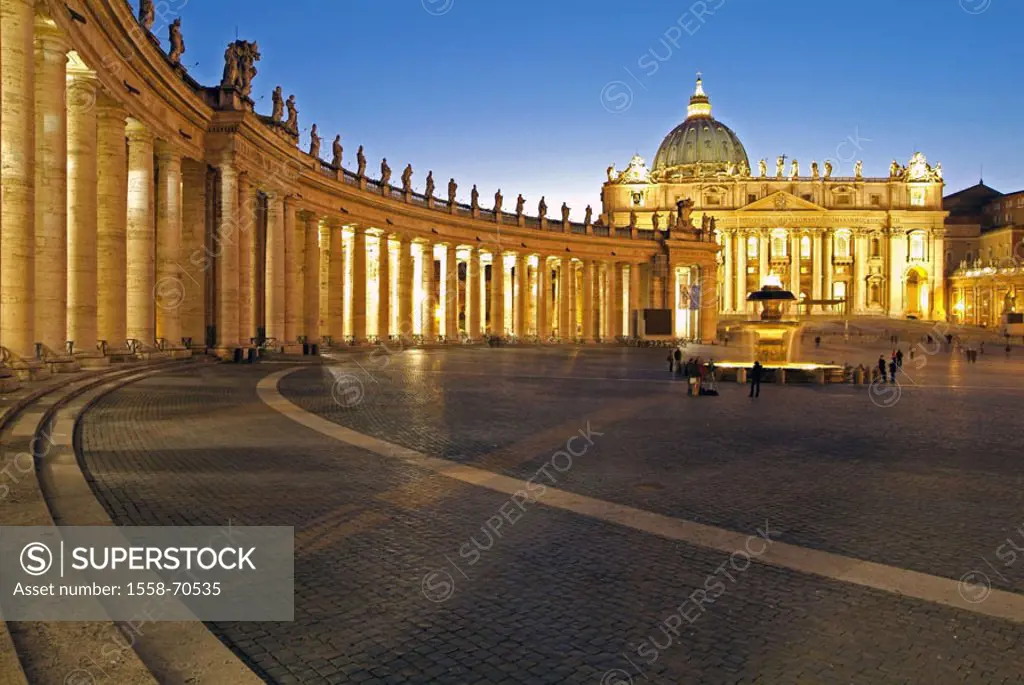 Italy, Rome, Vatican, Petersdom,  Peter place, illumination, tourists,  Evening Europe, region Latium, capital, Vatican city, sight, piazza San Pietro...
