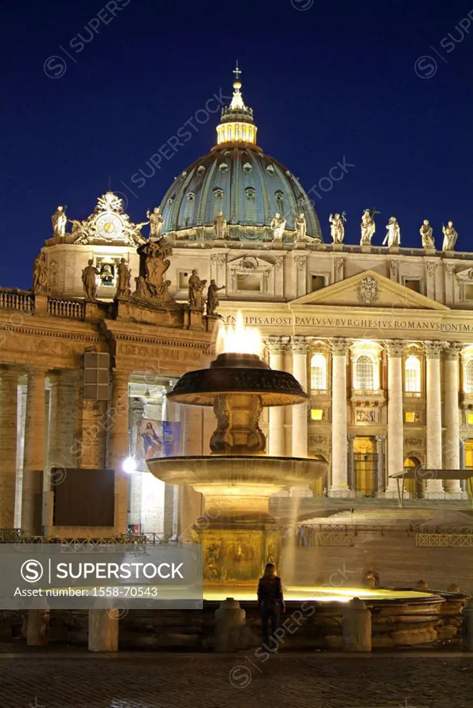 Italy, Rome, Vatican, Petersdom,  Wells, illumination, evening  Europe, region Latium, capital, Vatican city, sight, piazza San Pietro, Basilica di Sa...
