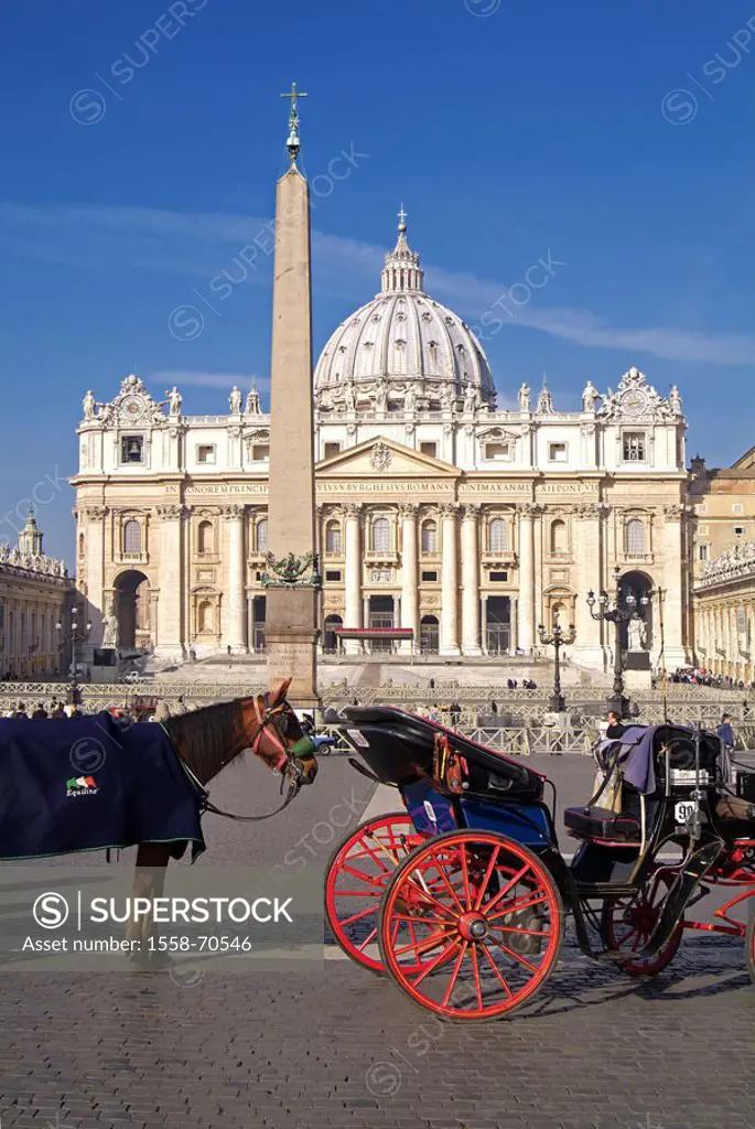 Italy, Rome, Vatican, Petersdom,  Peter place, carriage, horse  Europe, region Latium, capital, Vatican city, sight, piazza San Pietro, Basilica di Sa...