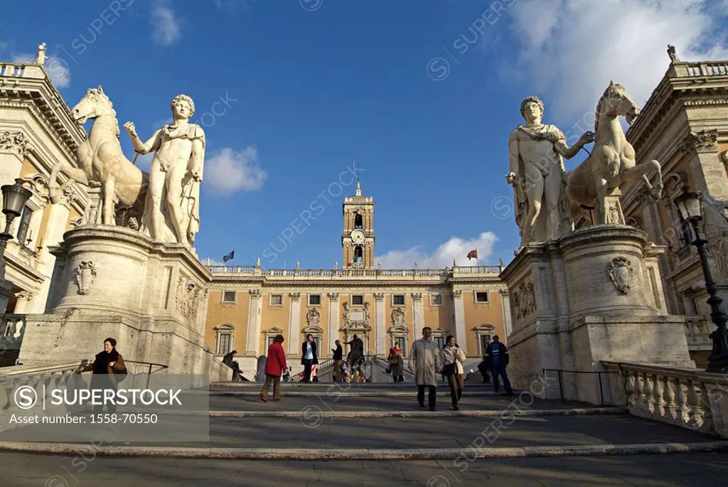 Italy, Rome, piazza Del Campidoglio,  Dioskuren, Senatorenpalast,  Tourists Europe, region Latium, capital, sight, Capitol place, buildings, construct...