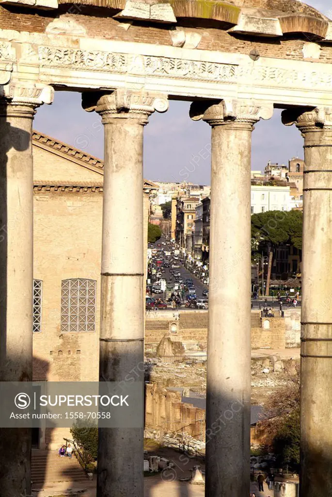 Italy, Rome, forum Romanum, ruin,  Temples of the Saturn, detail,  Europe, region Latium, capital, sight, excavation place, remains, sight, architectu...