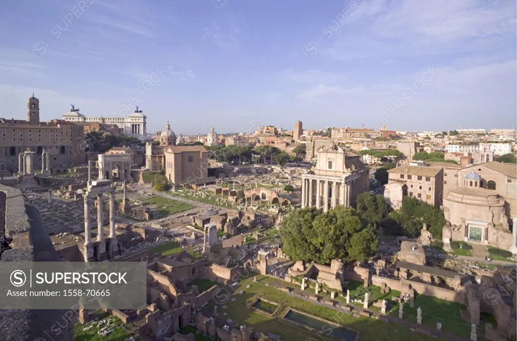 Italy, Rome, forum Romanum, Overview, summer,  view at the city, cityscape, palatinischer hills, gaze, ruin, temples, temple ruin, excavations, ruin, ...