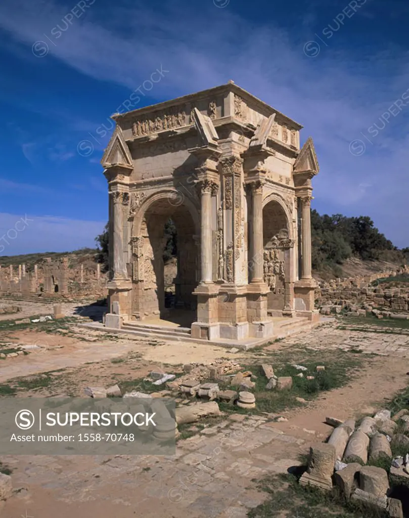 Libya, Leptis Magna, Septimius-Bogen   Africa, North Africa, excavation place, Ruinenstätte,  Septimus-Severus-Bogen, construction, historically, anti...