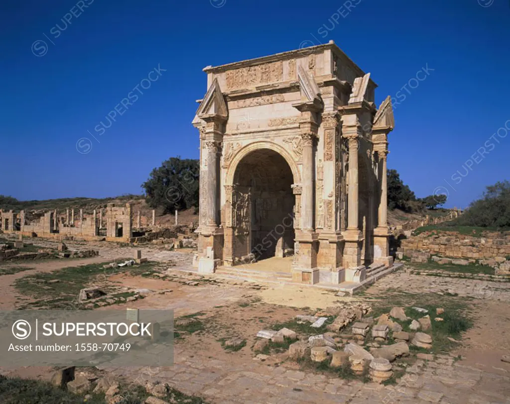 Libya, Leptis Magna, Septimius-Bogen   Africa, North Africa, excavation place, Ruinenstätte,  Septimus-Severus-Bogen, construction, historically, anti...