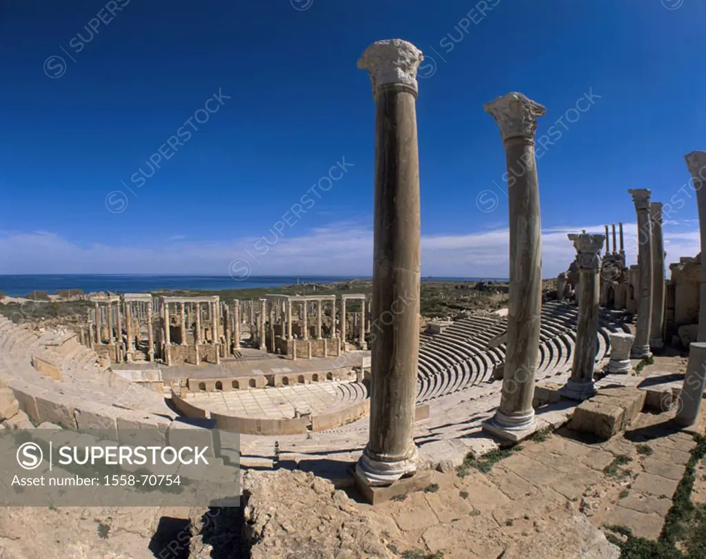 Libya, Leptis Magna, Ruinenstätte, Theaters  Africa, North Africa, excavation place, amphitheaters,  Construction, 56 n. Chr.  build, historic, antiqu...
