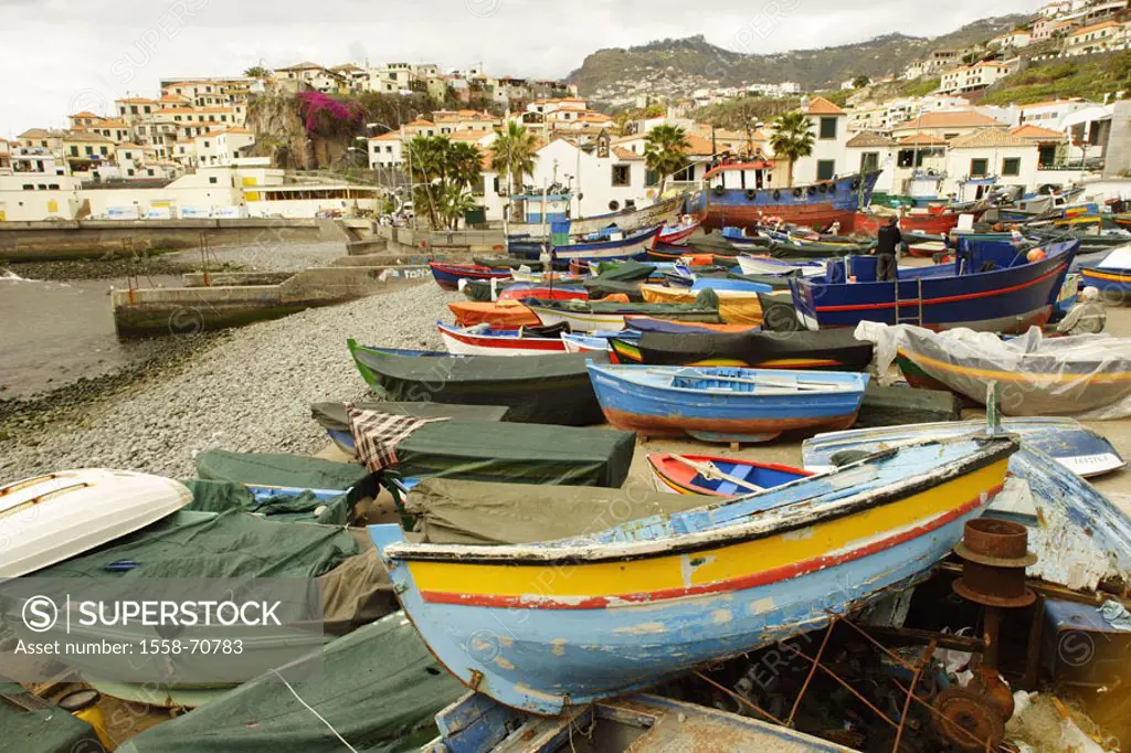 Portugal, island Madeira, Camara de Lobos,  Harbor, fisher boats,  Europe, place, skyline, fisher place, harbor place, fisher harbor, boats, wood boat...
