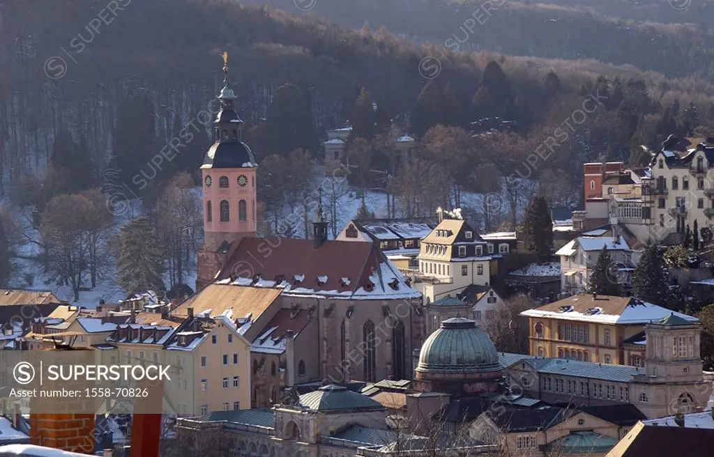 Germany, Baden-Württemberg,  Baden Baden, view at the city,  Europe, city, church, cathedral, parish church Saint Peter and Paul, built 1391, 1453-147...